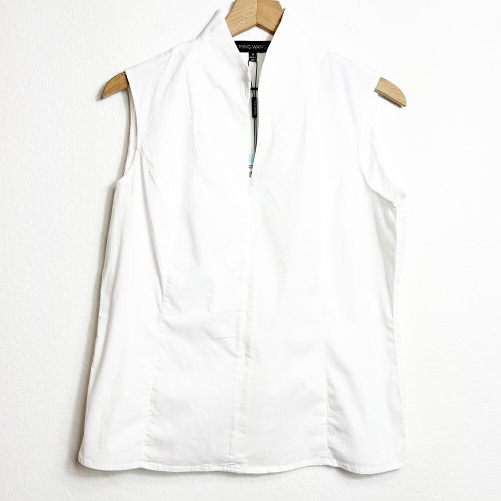 MING WANG SLEEVELESS WHITE WOMEN BLOUSE SIZE XS BRAND NEW WITH TAGS